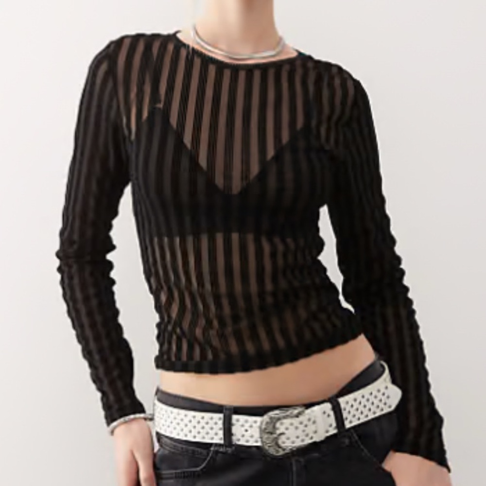 Ronny Kobo Mesh Striped Top Black Size Small